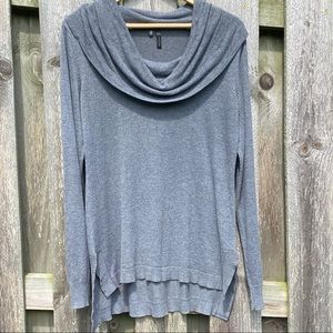 Maurices Grey Draped Cowl Neck Tunic lightweight knit Sweater side slits…